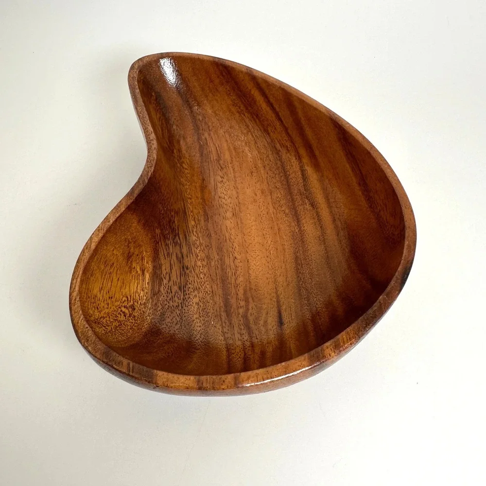 Vtg Hand Carved Monkey Pod Wood Bowl MCM Boho Catchall Dish Beach Coastal Tiki